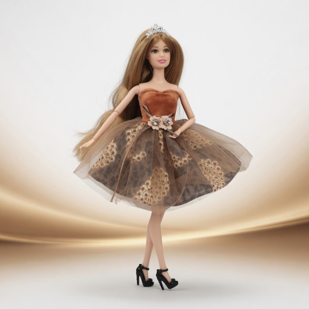 Papusa Emily Collection 32 cm pentru Copii, Papusa Fashion Eleganta cu Rochie Maro Auriu cu Model Floral si Accesorii, Model Premium de Colectie cu Par Lung pentru Coafat, Cadou Special pentru Fetite 3+ Ani 5