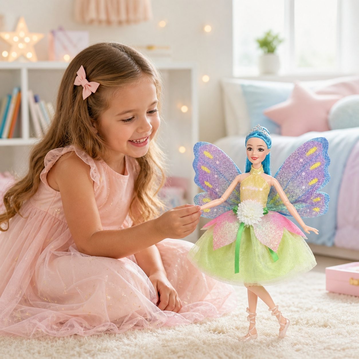 Papusa Emily Fairy Collection 32 cm pentru Copii, Papusa Zana Fashion cu Aripi si Rochie Eleganta, Jucarie pentru Fete cu Design Magic si Accesorii, Papusa de Poveste pentru Joaca si Cadou Copii 3+ Ani, Multicolor 3