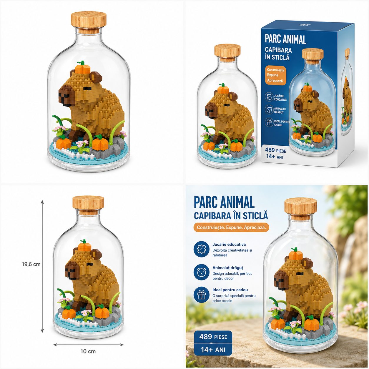 Set de Construit in Sticla, , 489 Piese, din Plastic, +14 Ani, 10 x 19.6 cm, Model Capybara, Multicolor 2