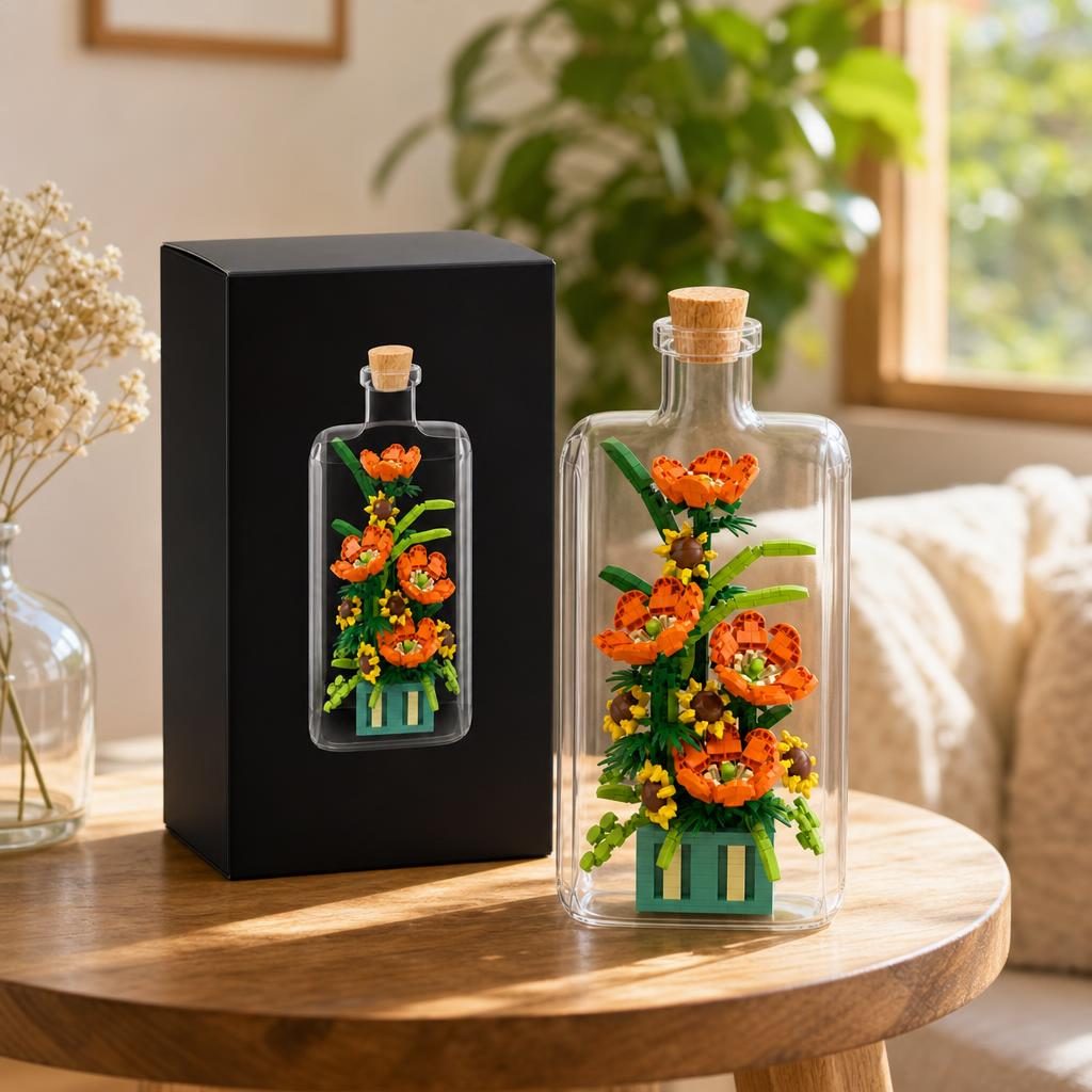Set de Construit in Sticla, Flippy, din Plastic, Tematica Flori, Model 1, Joc de Asamblare cu Sticla Decorativa si Accesorii, Varsta 14 Ani+, Dimensiune Cutie 36x31x7.4 cm, Multicolor