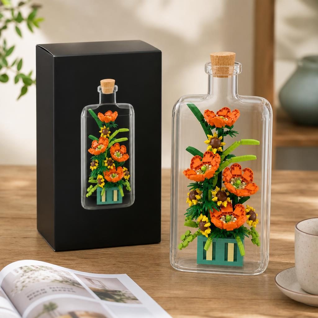 Set de Construit in Sticla, Flippy, din Plastic, Tematica Flori, Model 1, Joc de Asamblare cu Sticla Decorativa si Accesorii, Varsta 14 Ani+, Dimensiune Cutie 36x31x7.4 cm, Multicolor