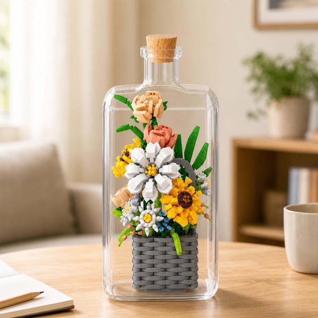 Set de Construit in Sticla, Flippy, Tematica Flori, Model 2, Jucarie Tip Blocuri din Plastic, Decoratiune DIY pentru Asamblare, Dimensiune 36 x 31 x 7.4 cm, Varsta 14 Ani+, Multicolor