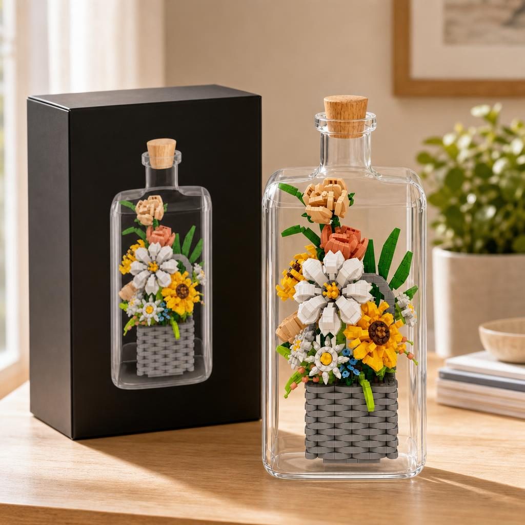 Set de Construit in Sticla, Flippy, Tematica Flori, Model 2, Jucarie Tip Blocuri din Plastic, Decoratiune DIY pentru Asamblare, Dimensiune 36 x 31 x 7.4 cm, Varsta 14 Ani+, Multicolor