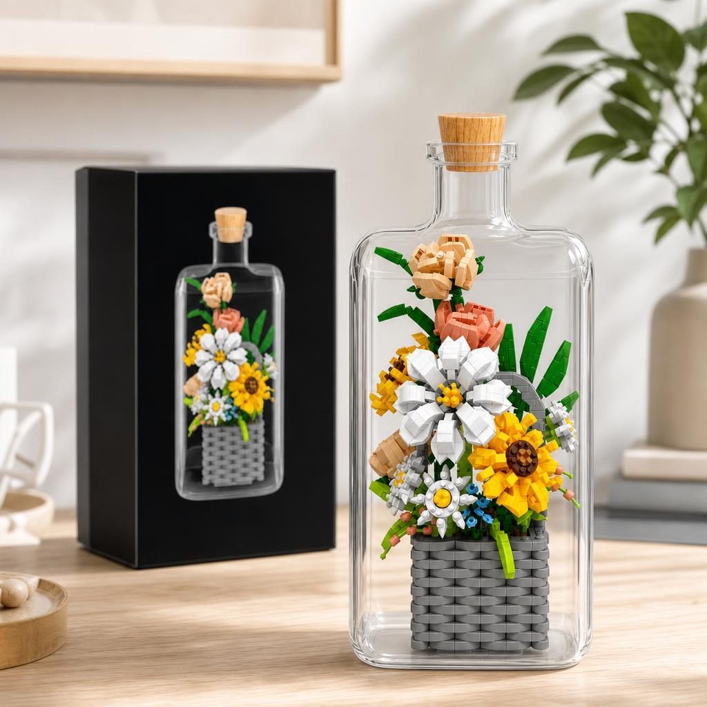 Set de Construit in Sticla, Flippy, Tematica Flori, Model 2, Jucarie Tip Blocuri din Plastic, Decoratiune DIY pentru Asamblare, Dimensiune 36 x 31 x 7.4 cm, Varsta 14 Ani+, Multicolor