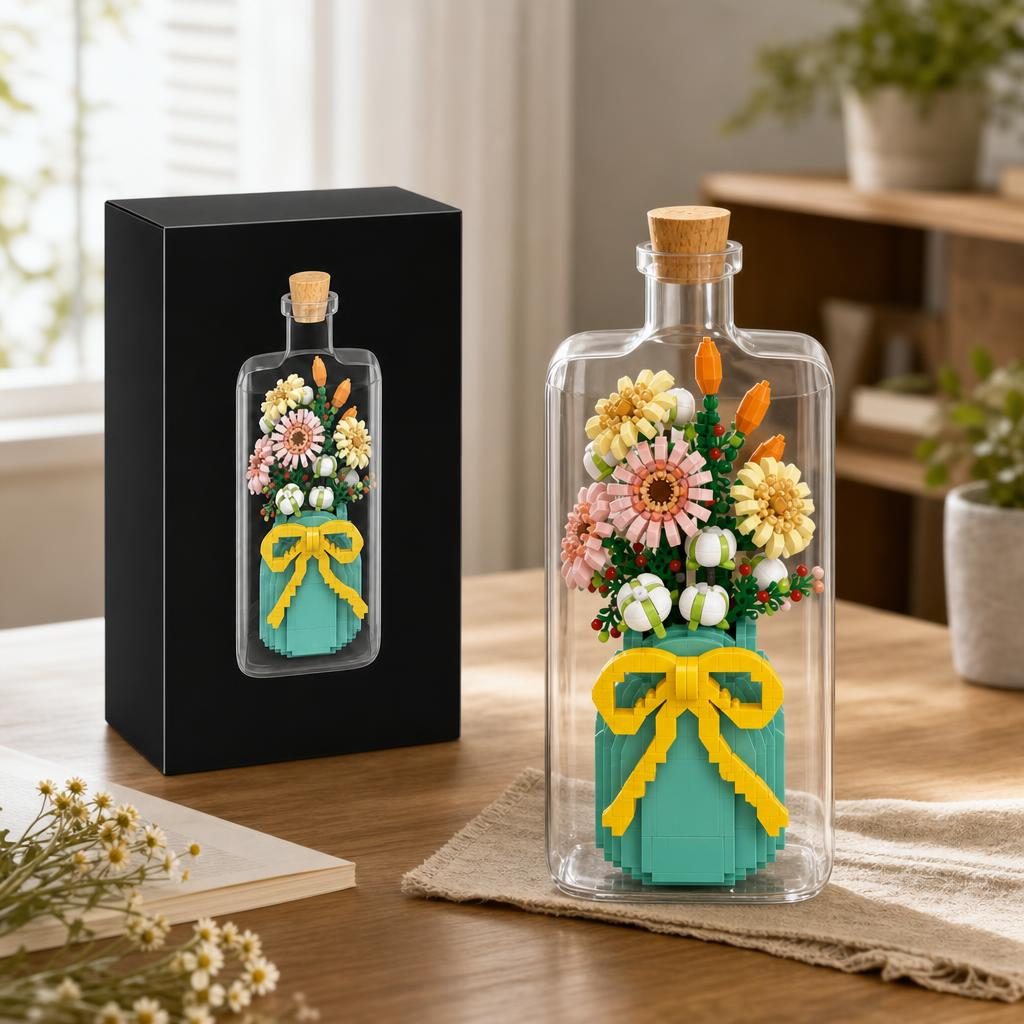 Set de Construit in Sticla, Flippy, Tematica Flori, Model 3, Jucarie Tip Blocuri din Plastic, Decoratiune DIY pentru Asamblare, Dimensiune 36 x 31 x 7.4 cm, Varsta 14 Ani+, Multicolor