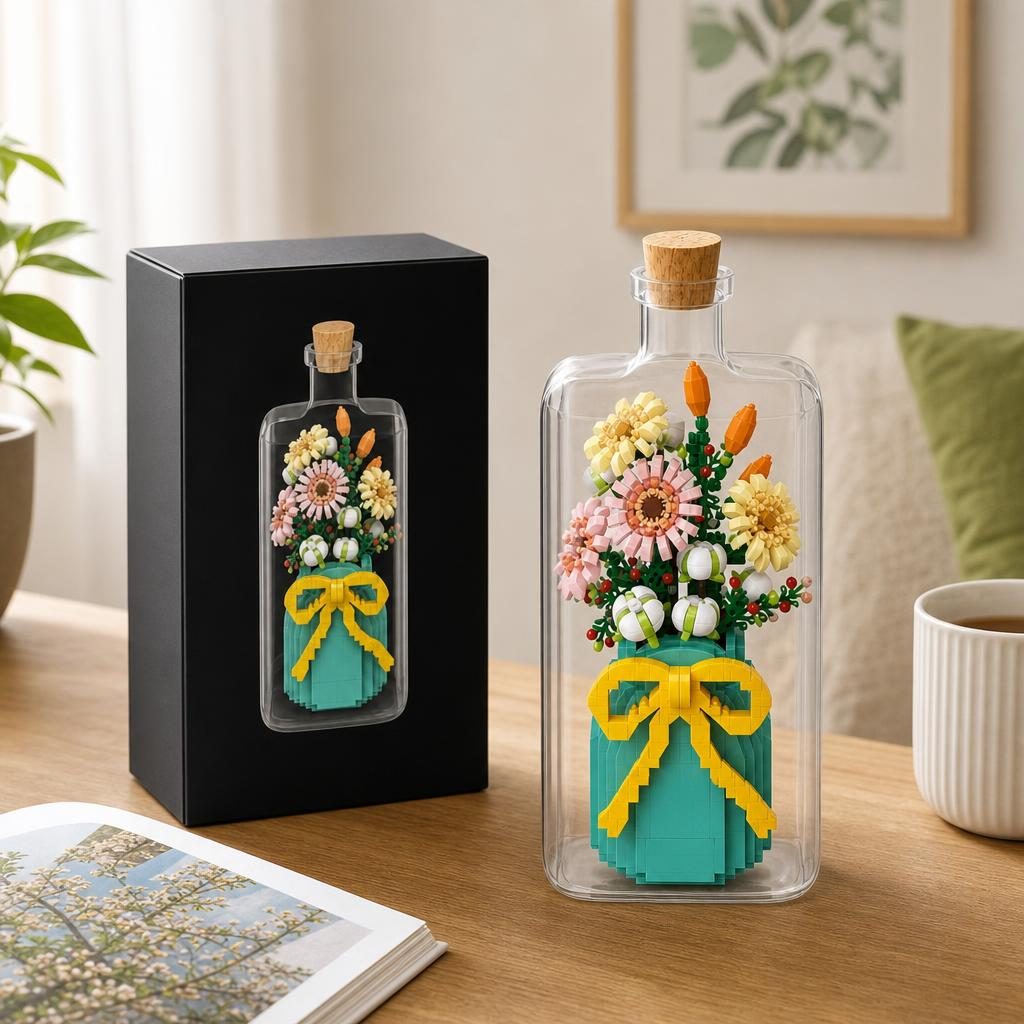 Set de Construit in Sticla, Flippy, Tematica Flori, Model 3, Jucarie Tip Blocuri din Plastic, Decoratiune DIY pentru Asamblare, Dimensiune 36 x 31 x 7.4 cm, Varsta 14 Ani+, Multicolor