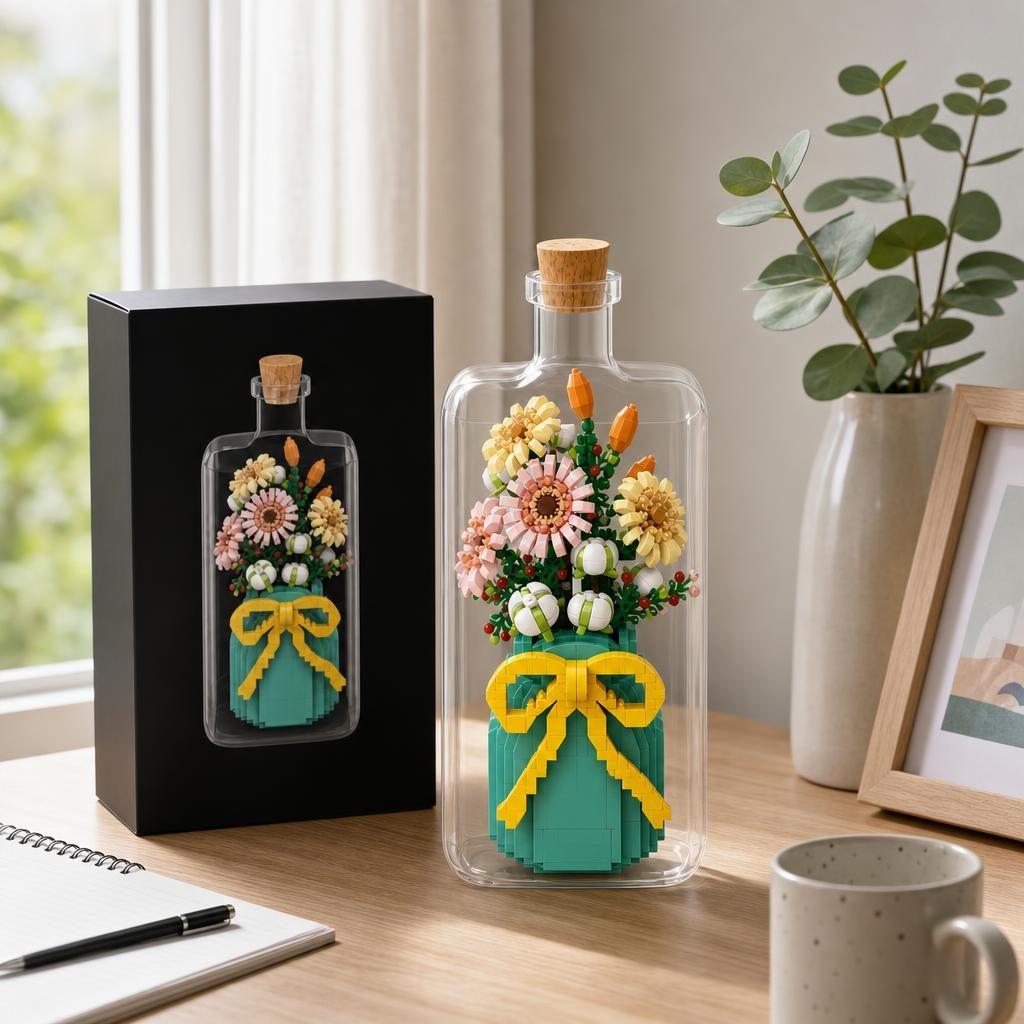 Set de Construit in Sticla, Flippy, Tematica Flori, Model 3, Jucarie Tip Blocuri din Plastic, Decoratiune DIY pentru Asamblare, Dimensiune 36 x 31 x 7.4 cm, Varsta 14 Ani+, Multicolor