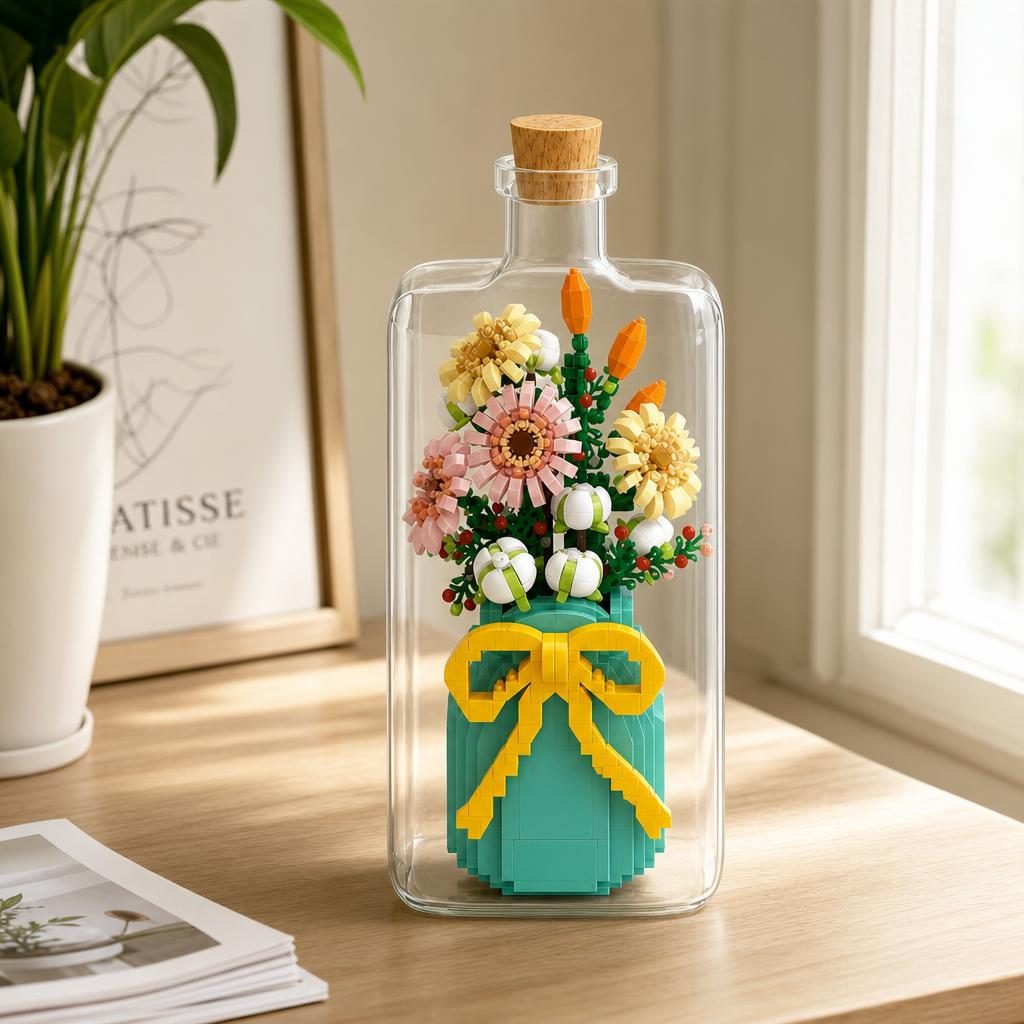 Set de Construit in Sticla, Flippy, Tematica Flori, Model 3, Jucarie Tip Blocuri din Plastic, Decoratiune DIY pentru Asamblare, Dimensiune 36 x 31 x 7.4 cm, Varsta 14 Ani+, Multicolor