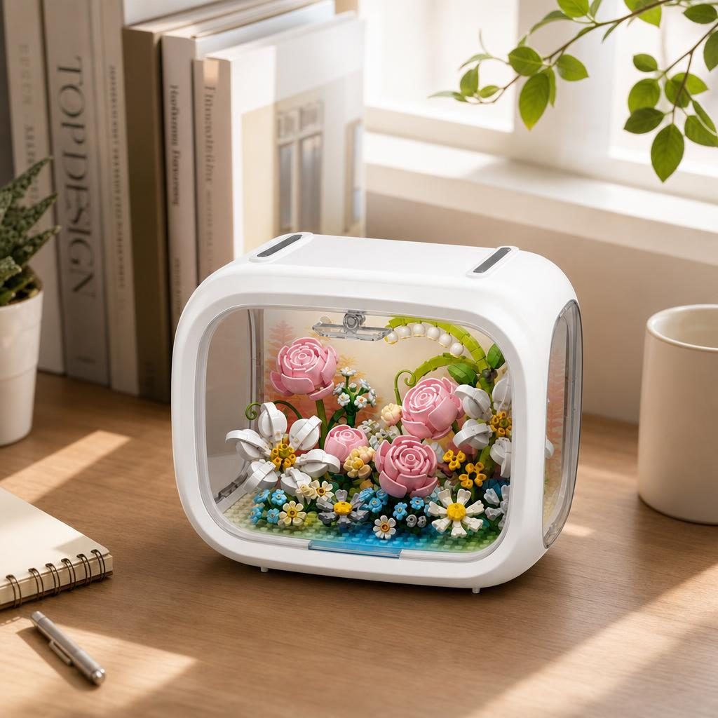 Set de Construit in Cutie, Flippy, din Plastic, Model Flori, Joc de Asamblare cu Cutie Decorativa si Aranjament Floral, Varsta 14 Ani+, Dimensiune 21.4x14.8x16.5 cm, Multicolor