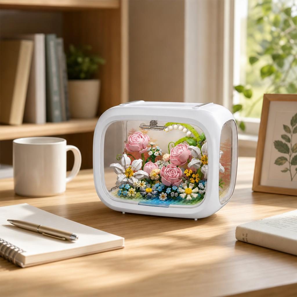 Set de Construit in Cutie, Flippy, din Plastic, Model Flori, Joc de Asamblare cu Cutie Decorativa si Aranjament Floral, Varsta 14 Ani+, Dimensiune 21.4x14.8x16.5 cm, Multicolor