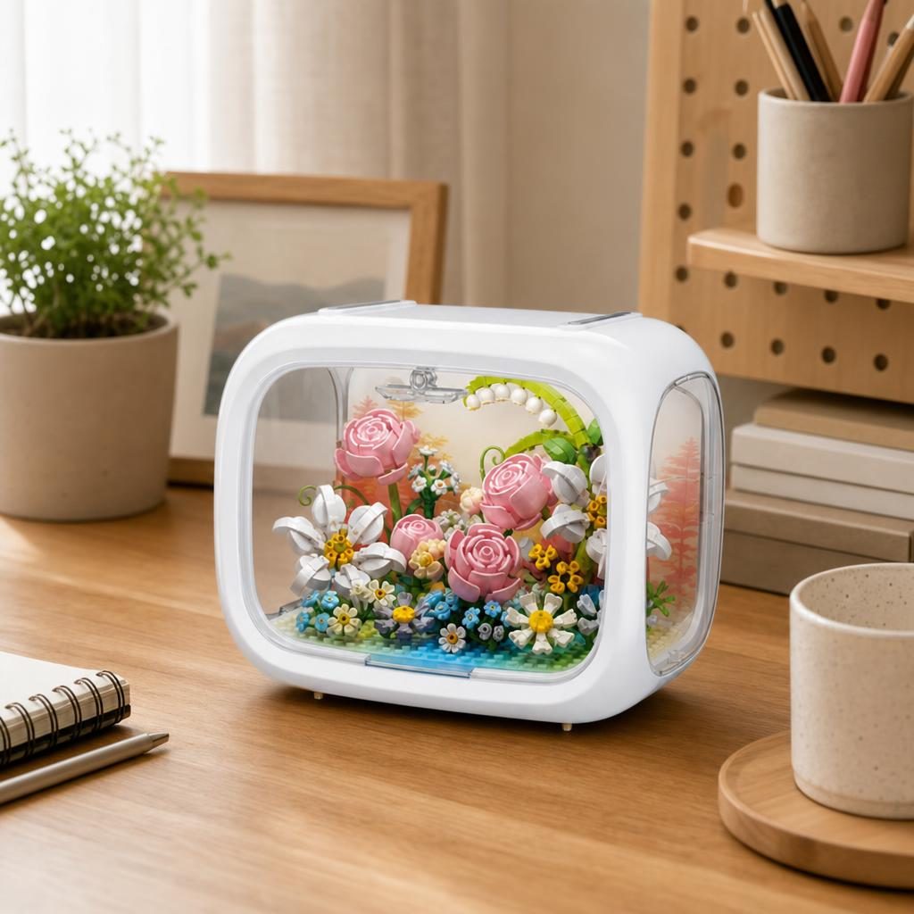 Set de Construit in Cutie, Flippy, din Plastic, Model Flori, Joc de Asamblare cu Cutie Decorativa si Aranjament Floral, Varsta 14 Ani+, Dimensiune 21.4x14.8x16.5 cm, Multicolor