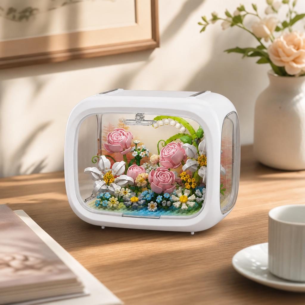 Set de Construit in Cutie, Flippy, din Plastic, Model Flori, Joc de Asamblare cu Cutie Decorativa si Aranjament Floral, Varsta 14 Ani+, Dimensiune 21.4x14.8x16.5 cm, Multicolor