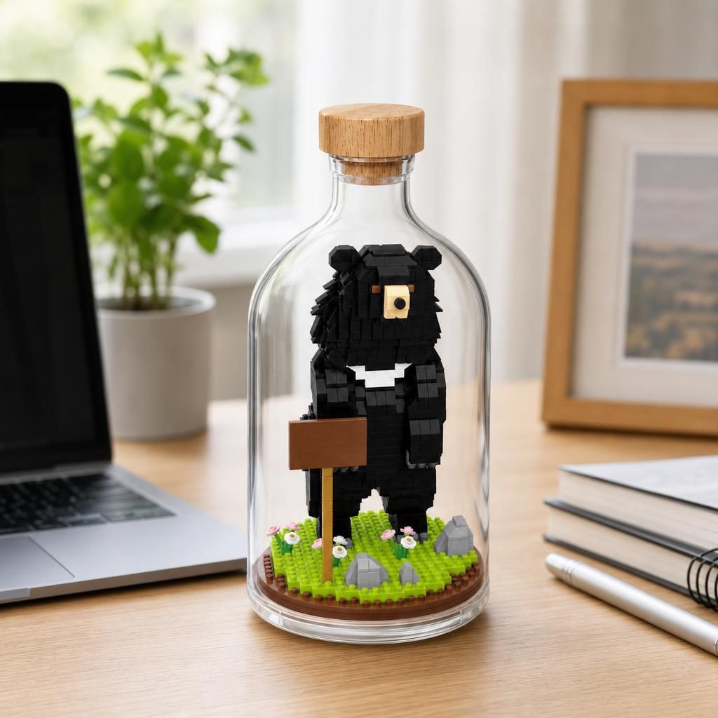 Set de Construit in Sticla, Flippy, Model Urs, 608 Piese, din Plastic, Joc de Asamblare cu Sticla Decorativa si Figurina Animal, Varsta 14 Ani+, Dimensiune 10 x 19.6 cm, Multicolor