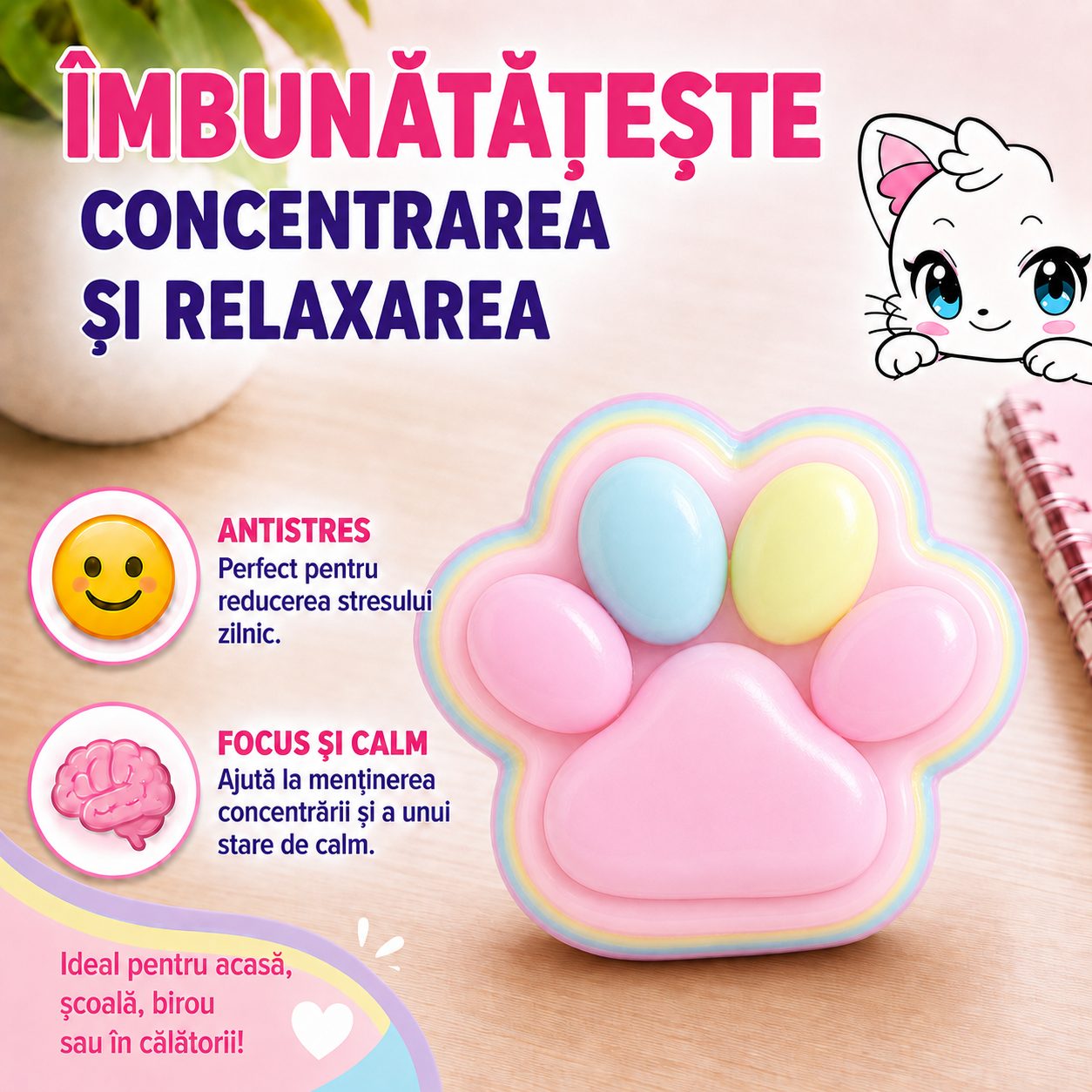 Squishy lăbuță pisică în diferite unghiuri