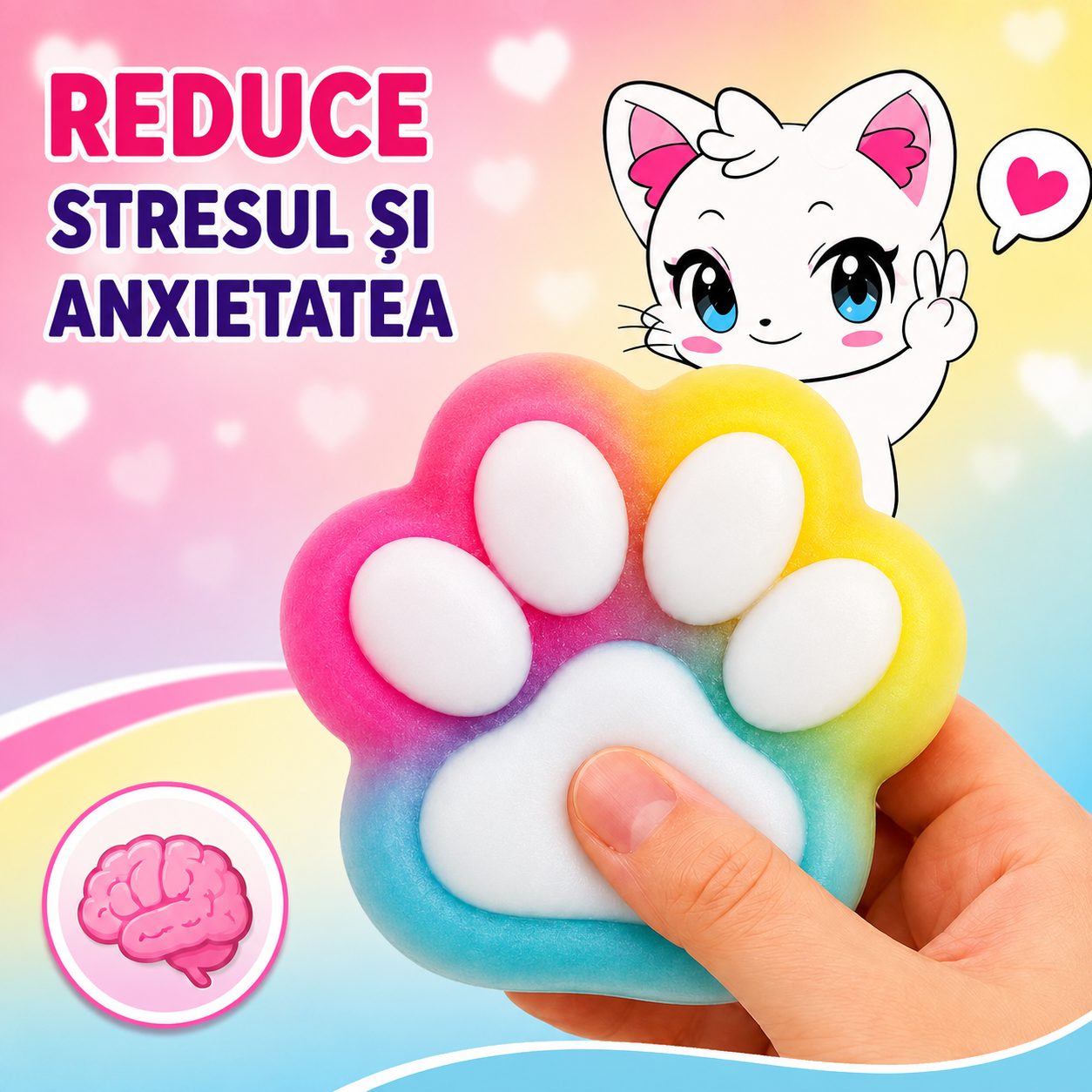 Squishy Lăbuță de Pisică Design Colorat