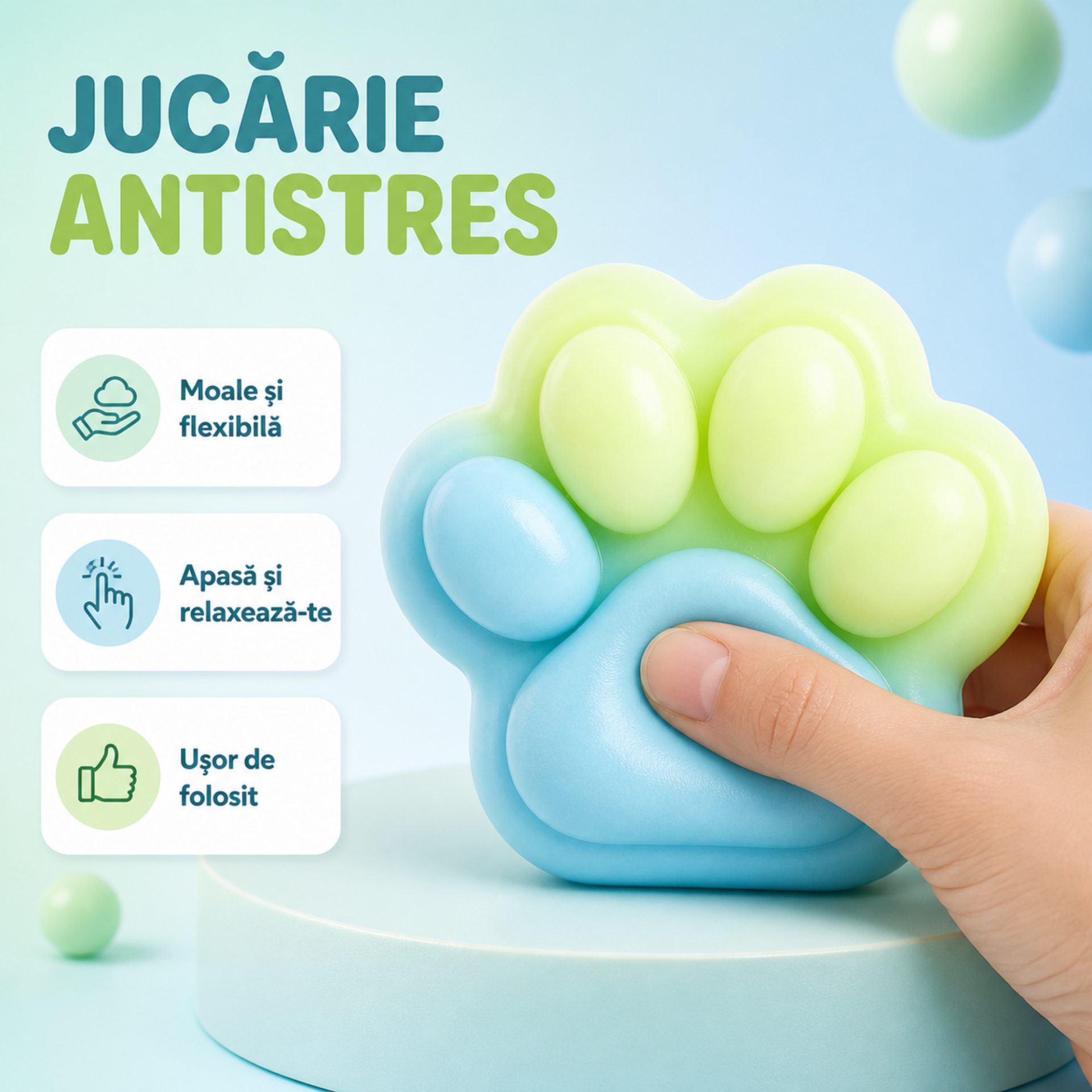 Jucarie Antistres Squishy Flippy Labuta de Pisica Ambientala