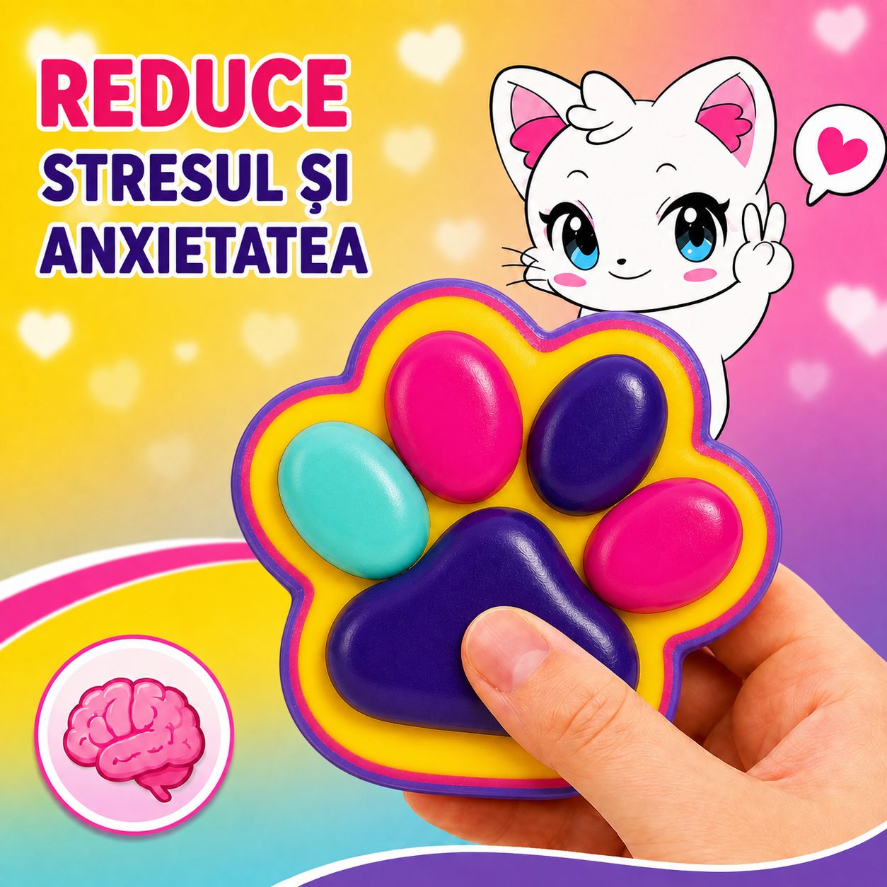 Jucarie Squishy Flippy Labuta Pisica Vedere Laterala