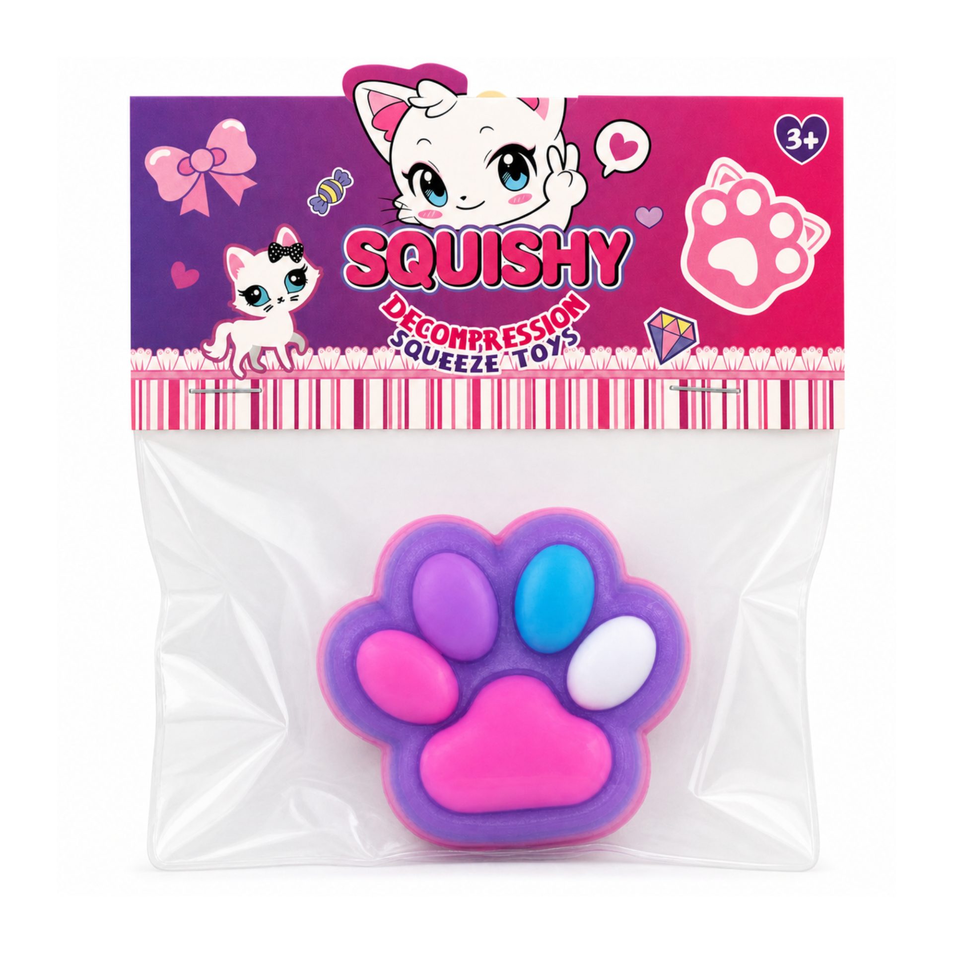 Jucărie Squishy lăbuță de pisică Flippy în culoare lila