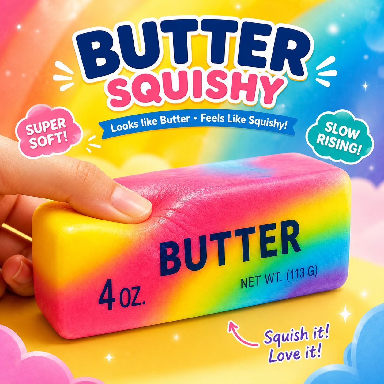 Jucărie Squishy tip Needoh Antistres, , Formă de Unt, Slow Rising, Textură Moale și Elastică, 14 cm, Multicolor 2