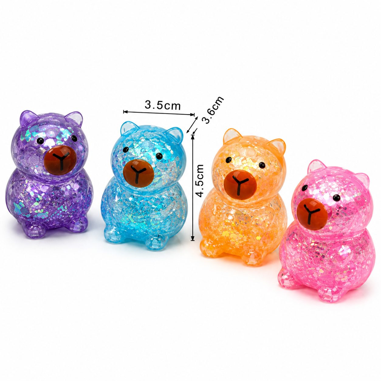 Jucarie Antistres Squishy, , Model Capybara cu Sclipici, Textura Moale, 3.5 x 3.6 x 4.5 cm, Multicolor 5