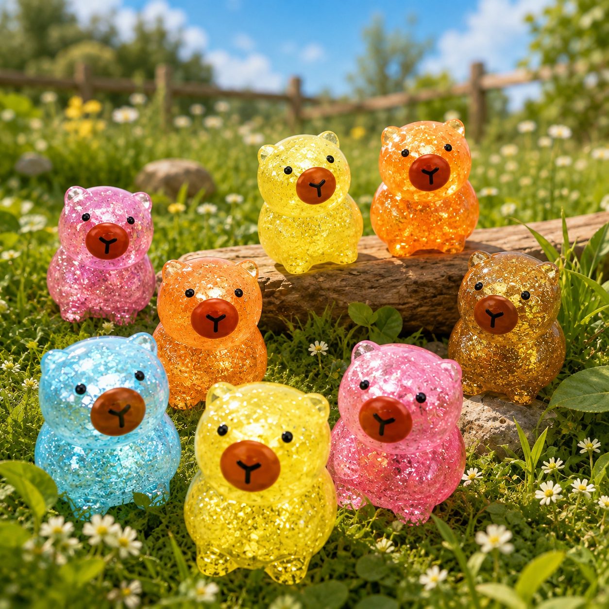 Jucarie Antistres Squishy, , Model Capybara cu Sclipici, Textura Moale, 3.5 x 3.6 x 4.5 cm, Multicolor 4