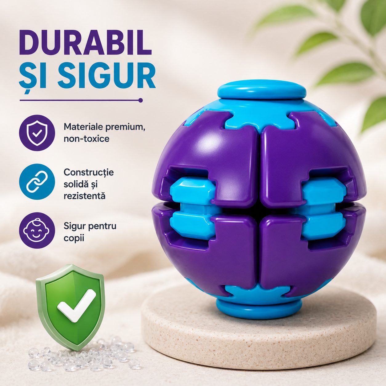 Minge Antistres Rotativa 3D, , Keychain Fidget Spinner Ball, cu Sistem Push and Spin, Jucarie Senzoriala pentru Relaxare si Indemanare, 4.5x5 cm, Mov 4