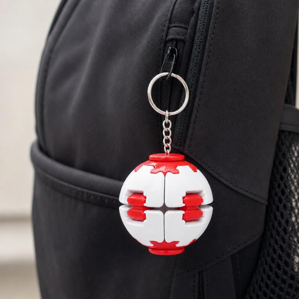 Minge Antistres Rotativa 3D, , Keychain Fidget Spinner Ball, cu Sistem Push and Spin, Jucarie Senzoriala pentru Relaxare si Indemanare, 4.5x5 cm, Alb\Rosu 5