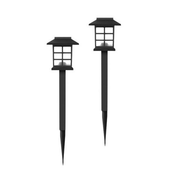 Lampa solara pentru gradina, Flippy, Set 2 Bucati, Tip Felinar la Pamant, LED Lumina Albastra, 38 x 8.6 x 8.6 cm, Negru