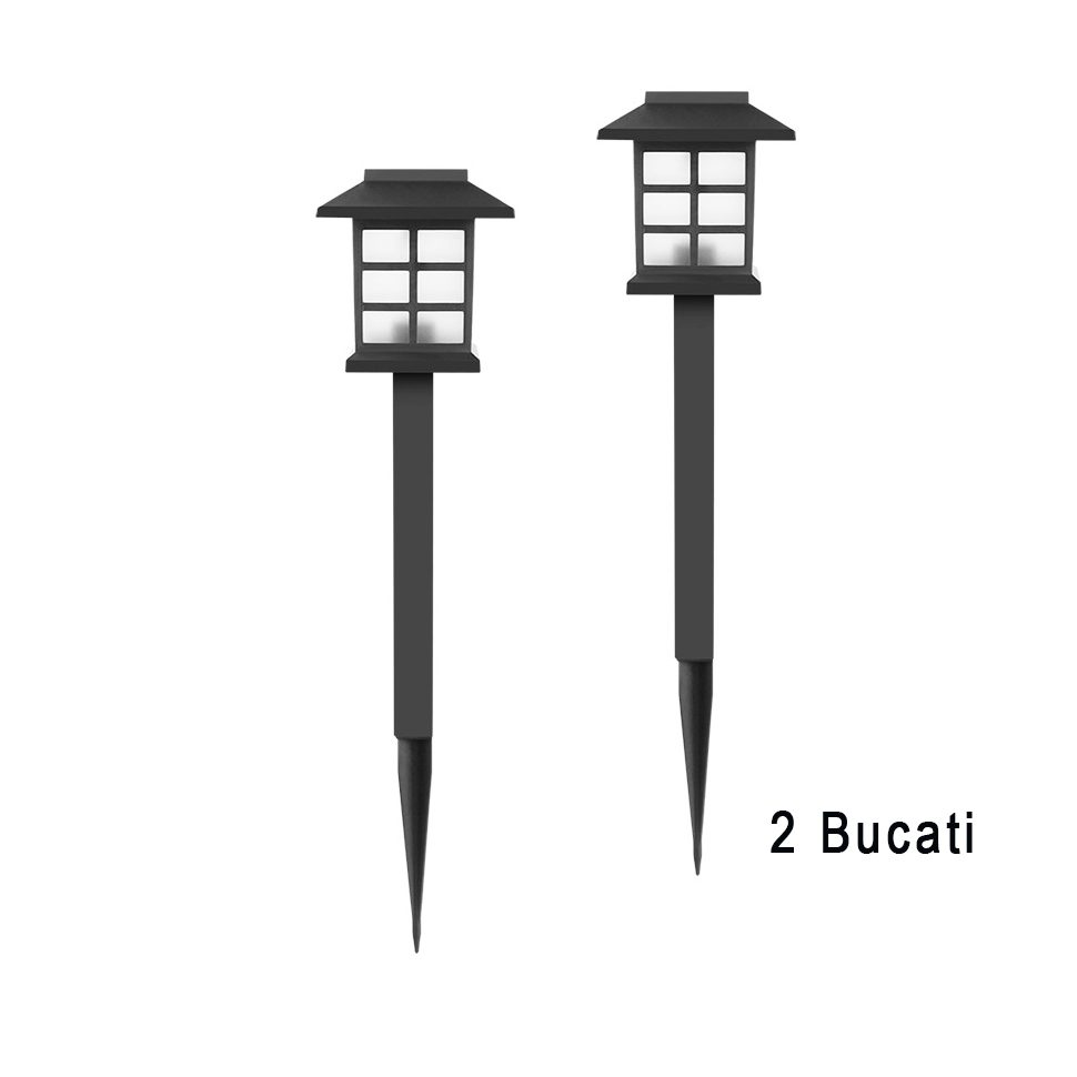 Set 2 Lampi Solare Led pentru Gradina, Flippy, Tip felinar, 38 cm, 8.6x8.6 cm, Buton On-Off, Alb cald, Negru/Alb