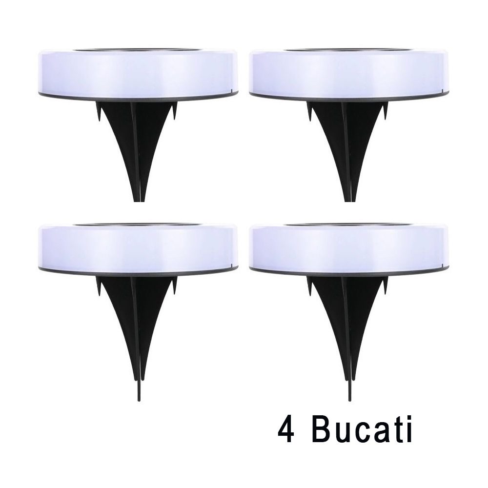 Set 4 Lampi Solare Led pentru Gradina, , Model Cerc, 10.5 x 2.4 cm, Buton On-Off, Alb Rece, Negru/Alb 2