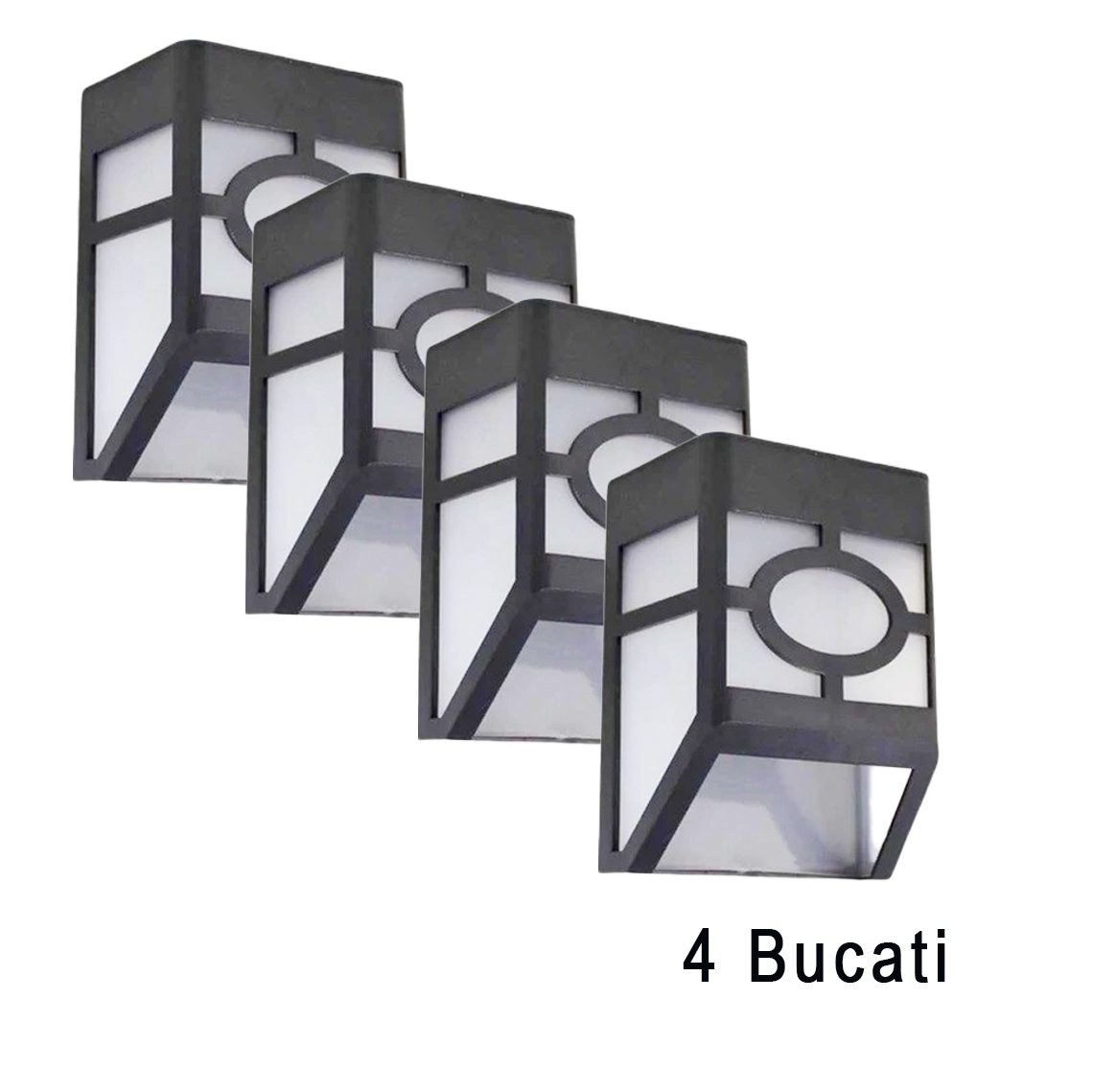 Set 4 Lampi Solare Led pentru Gradina, , Model Geometric, 11.8 x 8.6 x 5 cm, Buton On-Off, Alb Cald, Negru/Alb 2