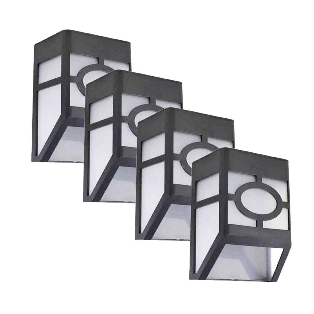 Set 4 Lampi Solare Led pentru Gradina, , Model Geometric, 11.8 x 8.6 x 5 cm, Buton On-Off, Lumina Multicolora, Negru/Alb 1