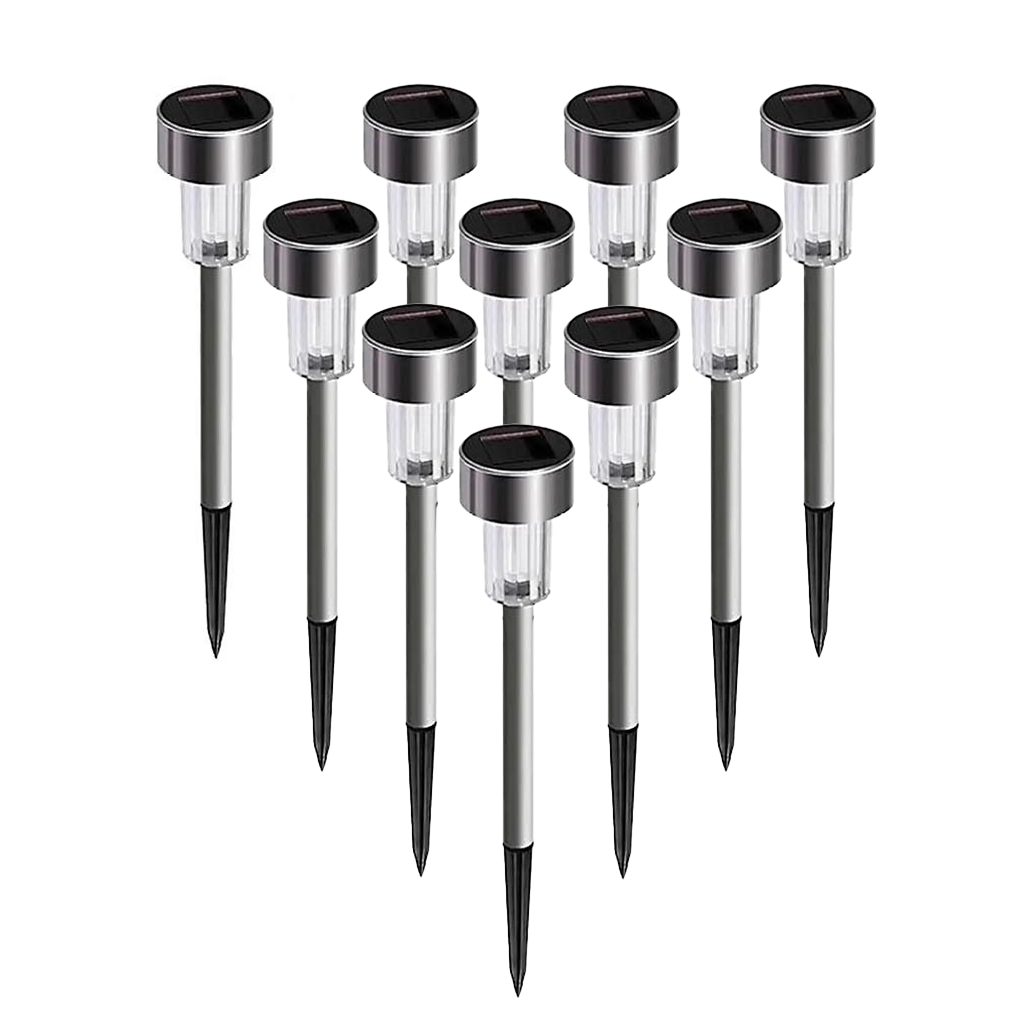 Set 10 Lampi Solare Led pentru Gradina, Flippy, 5.5 x 36.5 cm, Buton On-Off, Lumina Multicolor, Argintiu