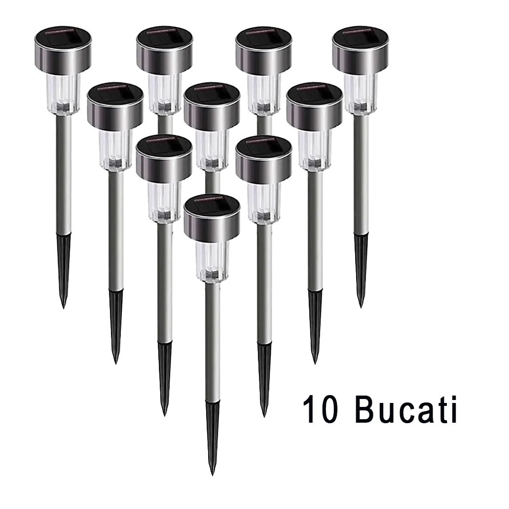 Set 10 Lampi Solare Led pentru Gradina, Flippy, 5.5 x 36.5 cm, Buton On-Off, Lumina Multicolor, Argintiu