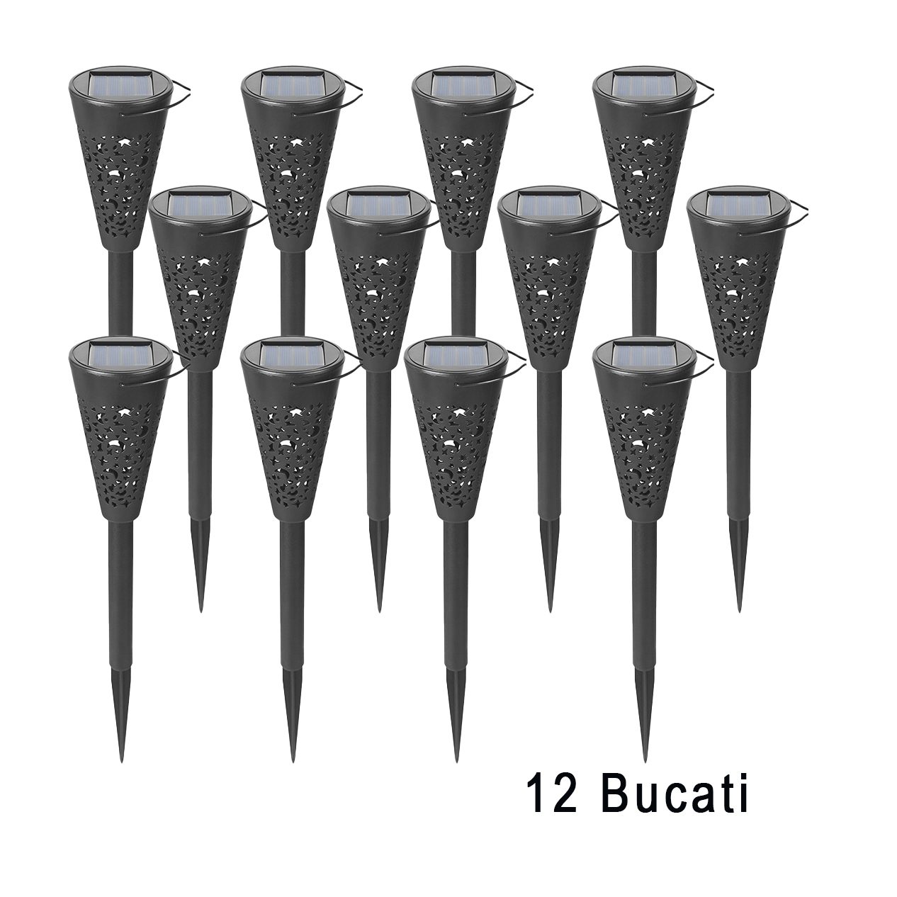 Set 12 Lampi Solare Led pentru Gradina, Flippy, Tip Torta, 36 x 6.8 cm, Buton On-Off, Lumina Multicolor, Negru