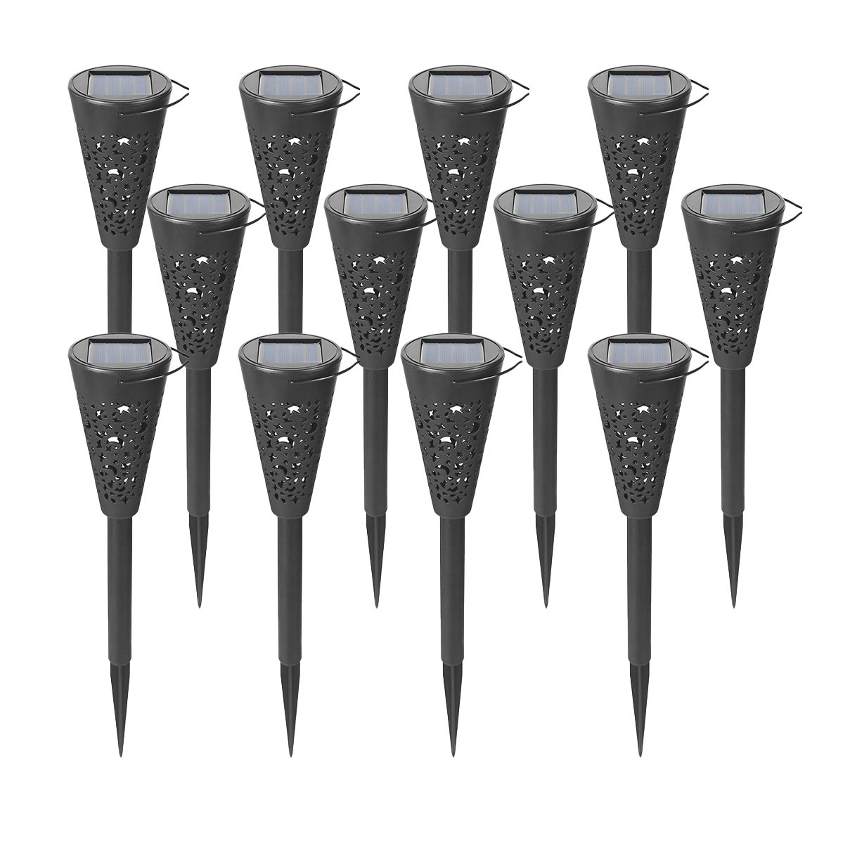 Set 12 Lampi Solare Led pentru Gradina, Flippy, Tip Torta, 36 x 6.8 cm, Buton On-Off, Lumina Multicolor, Negru