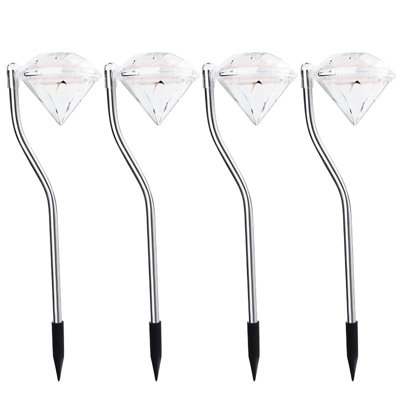 Lampa solara LED pentru Gradina, Flippy, Set 4 Bucati, Tip Diamant, Inaltime 30 x 9 cm, 2V, ABS, 600mAh, Lumina Multicolor, Argintiu