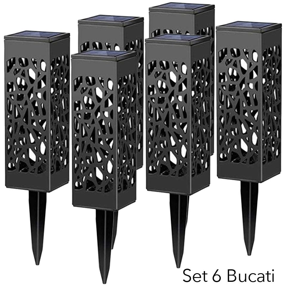 Lampa solara LED, , Set 6 Bucati, Tip Felinar, pentru Gradina, Inaltime 30.2 cm, putere 0.2W, 1.2V, 600mAh, Lumina Alb Rece, Negru 2