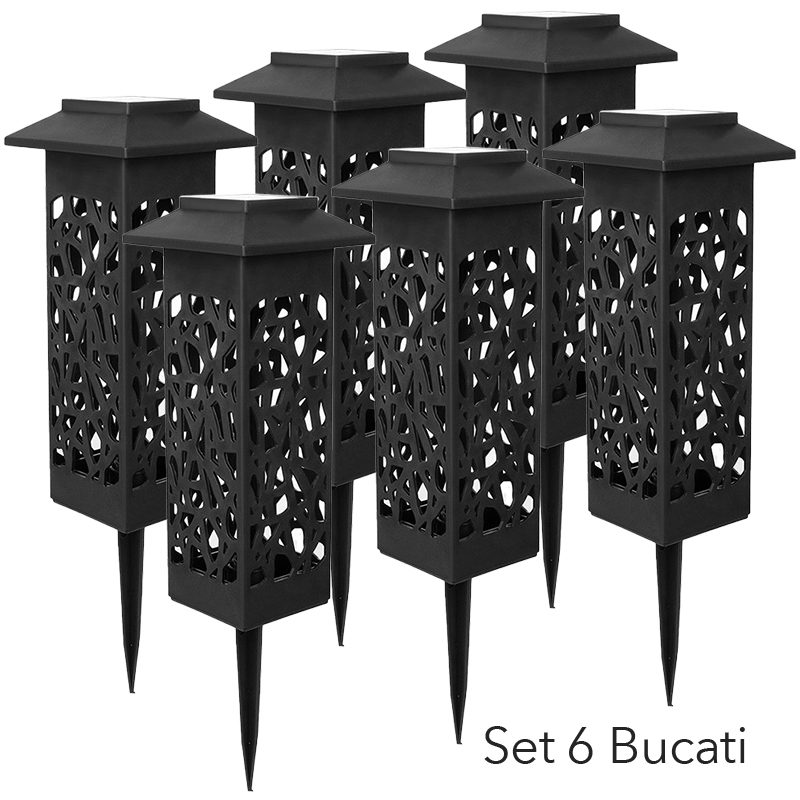 Lampa solara LED, , Set 6 Bucati, Tip Felinar cu Acoperis, pentru Gradina, Inaltime 30.2 cm, putere 0.2W, 1.2V, 600mAh, Lumina Alb Rece, Negru 2