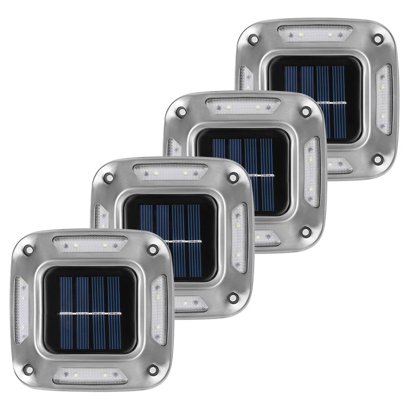 Lampa solara LED pentru gradina, Flippy, Set 4 Bucati, 8 LED-uri, Prindere de Perete / Impamantare, IP65, forma patrat, ABS si Policarbonat, 9 x 9 cm, baterie 1.2V, 600 mah, Alb Rece,  Gri