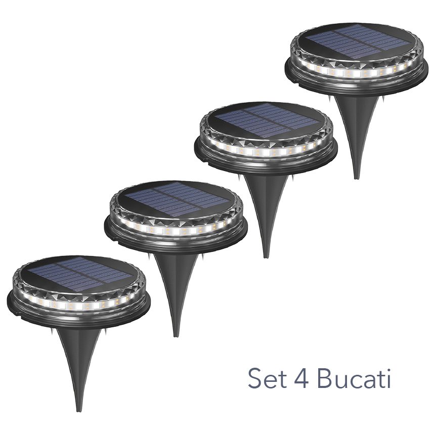 Lampa solara LED Set 4 Bucati, , Tip Spot pentru Gradina, 8 LED-uri, ABS si Policarbonat, Baterie 1.2V, 600mah, 12 x 13.5 cm, Lumina Alba Rece, Negru/Auriu 2
