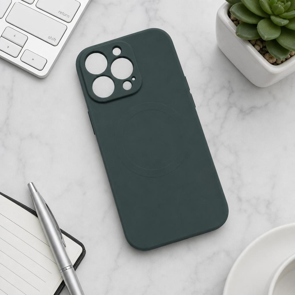 Husa Protectie, Flippy, Husa de Protectie Compatibila cu iPhone 13 Pro, Liquid MagSafe, Ring-Shaped, Magnetica, Verde