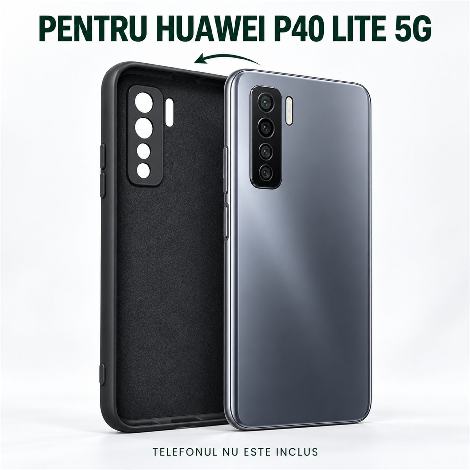 Detaliu husă Flippy din silicon pentru Huawei P40 lite 5G, neagră