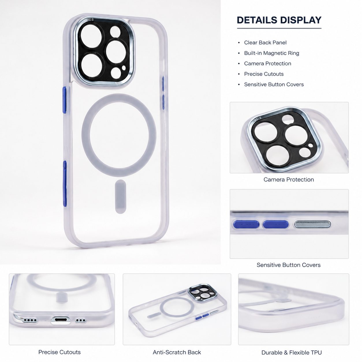 Husa de Protectie Compatibil cu iPhone 16 Pro, Flippy, Incarcare Wireless, Tehnologie Magsafe, Carcasa din TPU/ PC, Protectie Camera, Antisoc, Antizgariere, Mov (lila) - Transparent