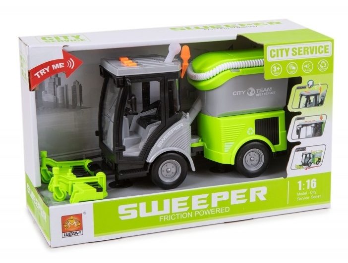 Masina de Maturat Stradala City Service 1:16 cu Lumini si Sunete, Jucarie Interactiva Realista de Curatenie Urbana pentru Copii, Vehicul Verde cu Efecte Luminoase, Sunete Autentice si Cos de Gunoi, Masinuta de Santier Oras Plina de Aventura 4