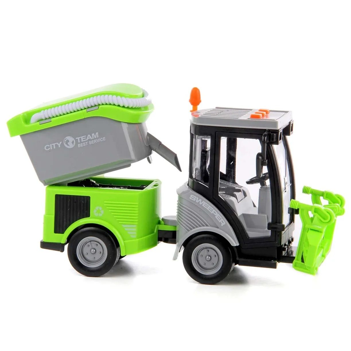 Masina de Maturat Stradala City Service 1:16 cu Lumini si Sunete, Jucarie Interactiva Realista de Curatenie Urbana pentru Copii, Vehicul Verde cu Efecte Luminoase, Sunete Autentice si Cos de Gunoi, Masinuta de Santier Oras Plina de Aventura 2