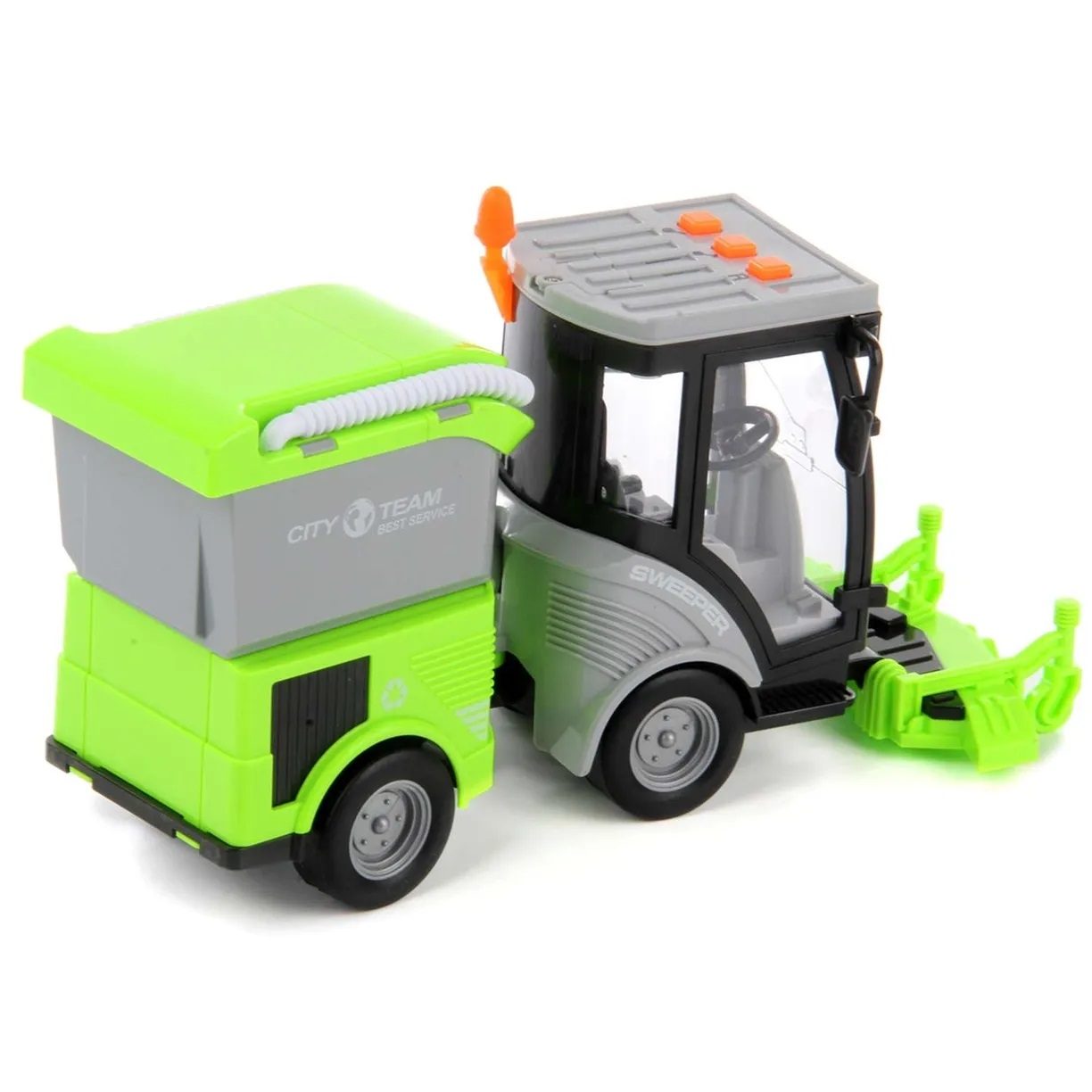 Masina de Maturat Stradala City Service 1:16 cu Lumini si Sunete, Jucarie Interactiva Realista de Curatenie Urbana pentru Copii, Vehicul Verde cu Efecte Luminoase, Sunete Autentice si Cos de Gunoi, Masinuta de Santier Oras Plina de Aventura 3