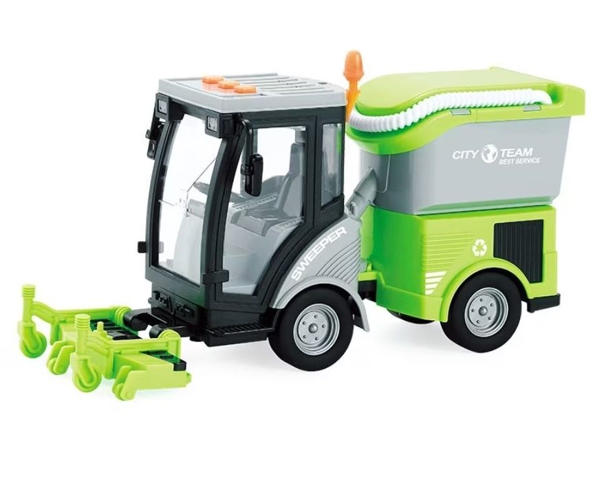 Masina de Maturat Stradala City Service 1:16 cu Lumini si Sunete, Jucarie Interactiva Realista de Curatenie Urbana pentru Copii, Vehicul Verde cu Efecte Luminoase, Sunete Autentice si Cos de Gunoi, Masinuta de Santier Oras Plina de Aventura 1