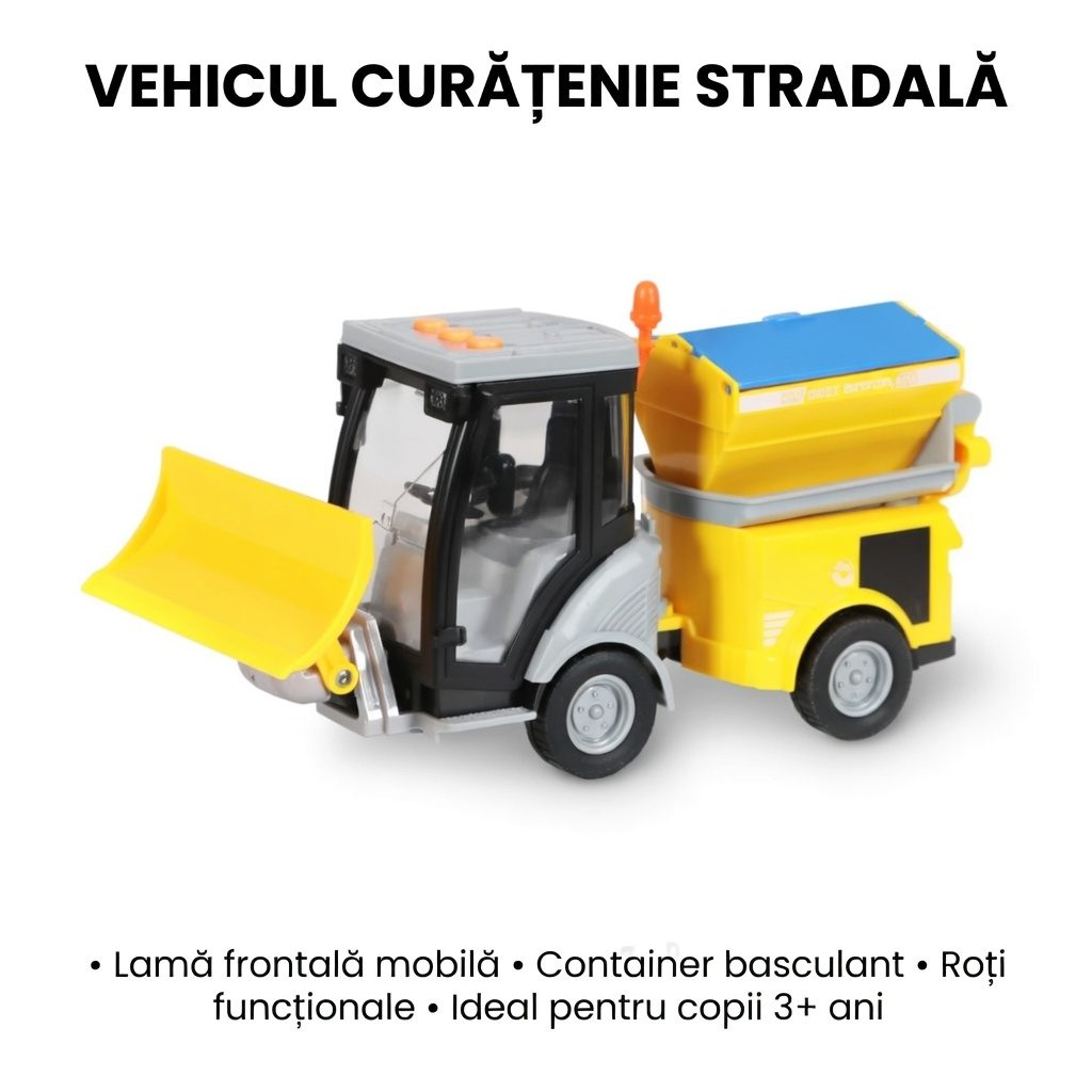 Masina de Maturat Stradala City Service 1:16 cu Lumini si Sunete, Jucarie Interactiva Realista de Curatenie Urbana pentru Copii, Vehicul Galben cu Efecte Luminoase, Sunete Autentice si Cos de Gunoi, Masinuta de Santier Oras Plina de Aventura 2