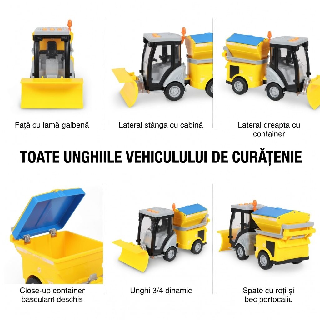 Masina de Maturat Stradala City Service 1:16 cu Lumini si Sunete, Jucarie Interactiva Realista de Curatenie Urbana pentru Copii, Vehicul Galben cu Efecte Luminoase, Sunete Autentice si Cos de Gunoi, Masinuta de Santier Oras Plina de Aventura 3